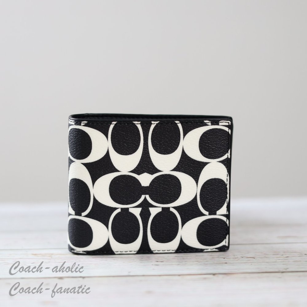 NWT Coach CP219 MEN's 3 In 1 Wallet In Signature Canvas & Leather Black/Chalk - Picture 4 of 9